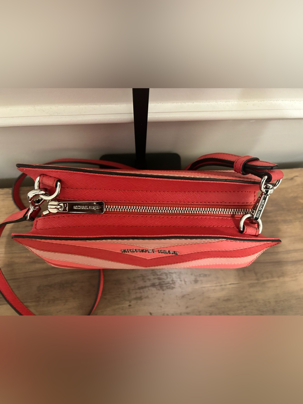Michael Kors Coral and Pink Chevron Saffiano Leather Crossbody - Picture 7 of 9